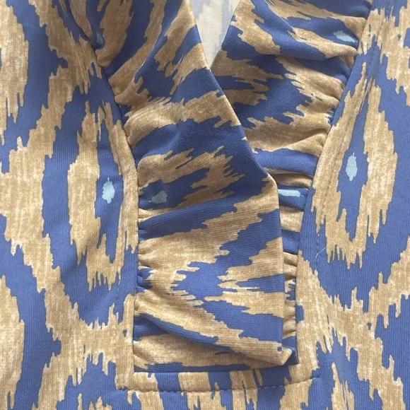 J McLaughlin XS Dress Ruffled Collar LS Ikat Pattern Blue - Picture 2 of 9